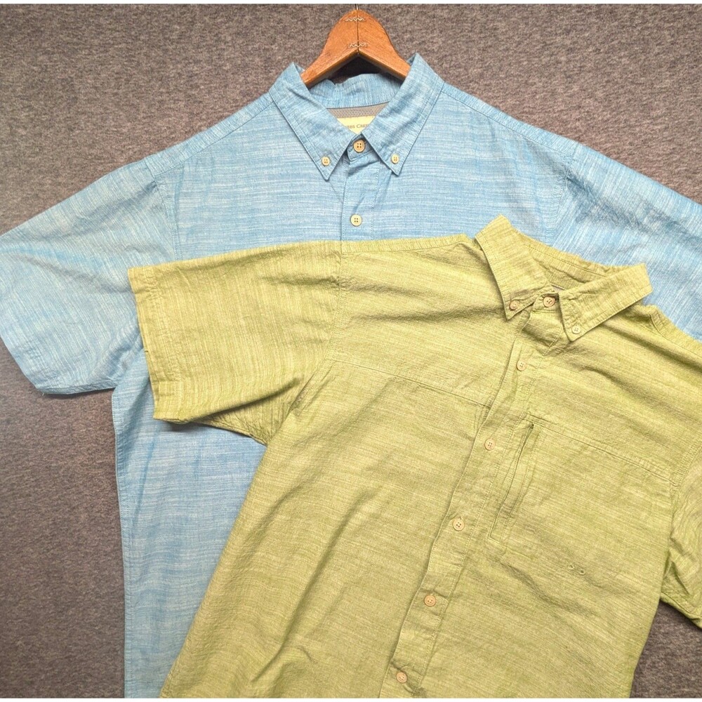 Hobbs Creek Mens XL Blue/Grn Textured Cotton Short Sleeve Button Down Set of 2